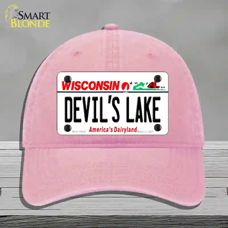 HAT12-MLP-10625 Devils Lake Wisconsin Novelty License Plate Hat, Unconstructed Cotton - Pink