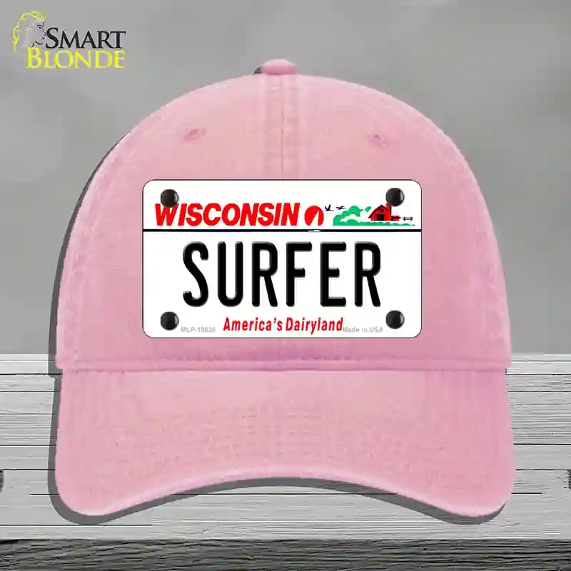 HAT12-MLP-10628 Surfer Wisconsin Novelty License Plate Hat, Unconstructed Cotton - Pink