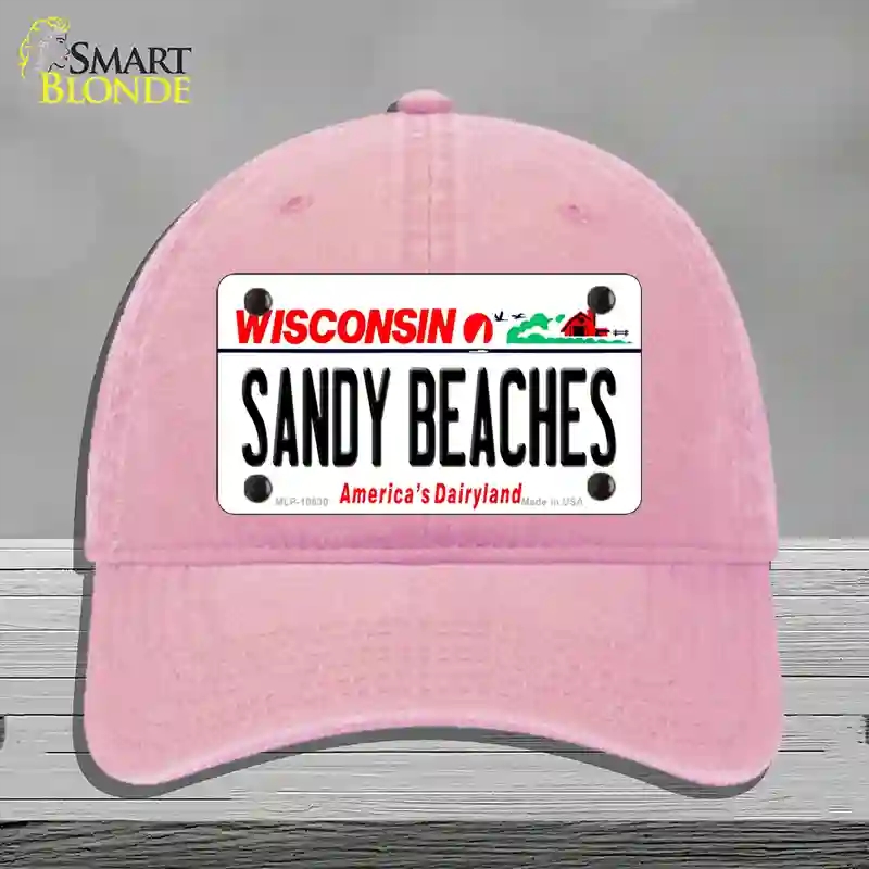 HAT12-MLP-10630 Sandy Beaches Wisconsin Novelty License Plate Hat, Unconstructed Cotton - Pink