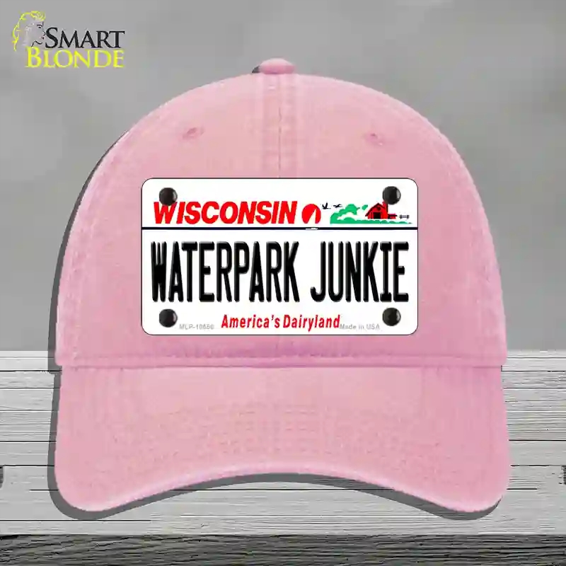 HAT12-MLP-10656 Waterpark Junkie Wisconsin Novelty License Plate Hat, Unconstructed Cotton - Pink