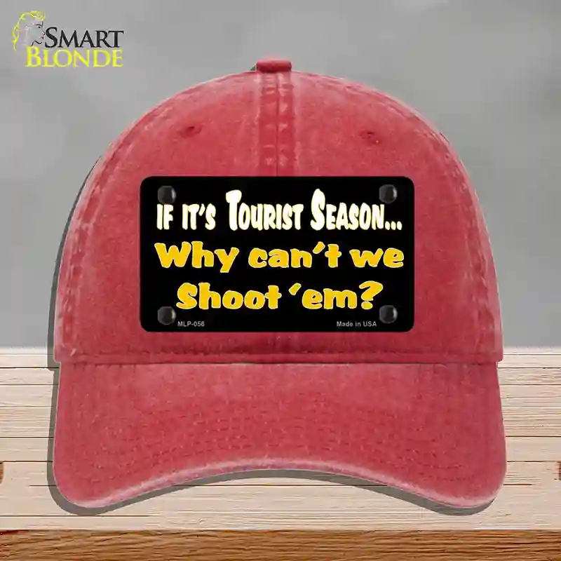 HAT13-MLP-056 Why Cant We Shoot Em Novelty License Plate Hat, Unconstructed Cotton - Red