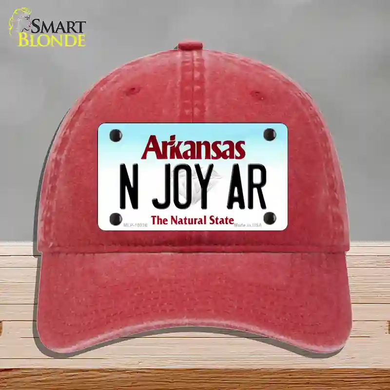HAT13-MLP-10036 N Joy AR Arkansas Novelty License Plate Hat, Unconstructed Cotton - Red