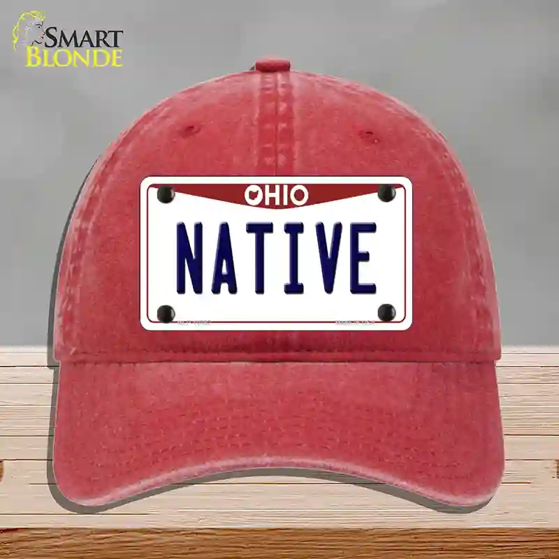 HAT13-MLP-10092 Native Ohio Novelty License Plate Hat, Unconstructed Cotton - Red