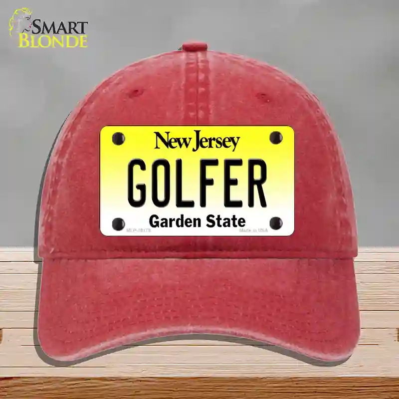 HAT13-MLP-10175 Golfer   Jersey Novelty License Plate Hat, Unconstructed Cotton - Red
