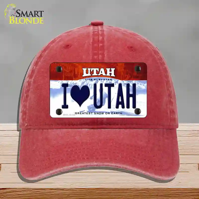 HAT13-MLP-10196 I Love Utah Novelty License Plate Hat, Unconstructed Cotton - Red