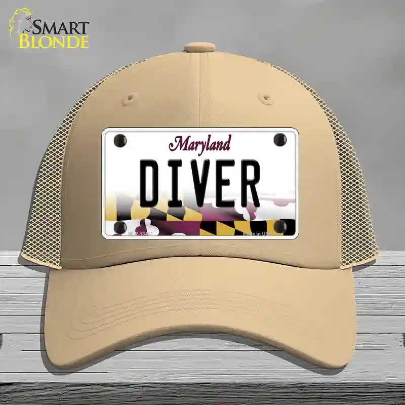 HAT15-MLP-10482 Diver Maryland Novelty License Plate Hat, Mesh - Khaki