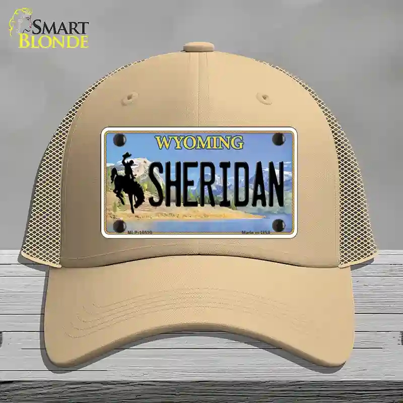 HAT15-MLP-10520 Sheridan Wyoming Novelty License Plate Hat, Mesh - Khaki