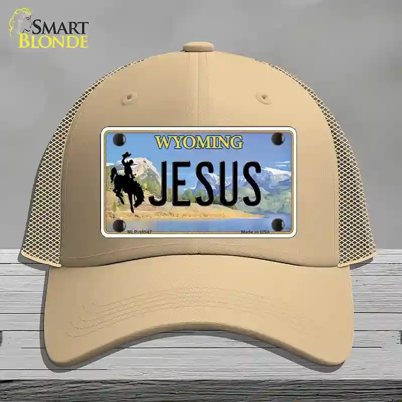 HAT15-MLP-10547 Jesus Wyoming Novelty License Plate Hat, Mesh - Khaki