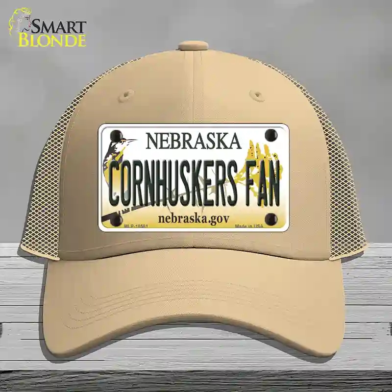 HAT15-MLP-10581 Cornhuskers Fan Nebraska Novelty License Plate Hat, Mesh - Khaki