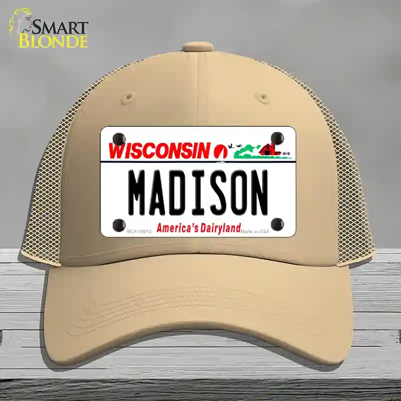 HAT15-MLP-10612 Madison Wisconsin Novelty License Plate Hat, Mesh - Khaki