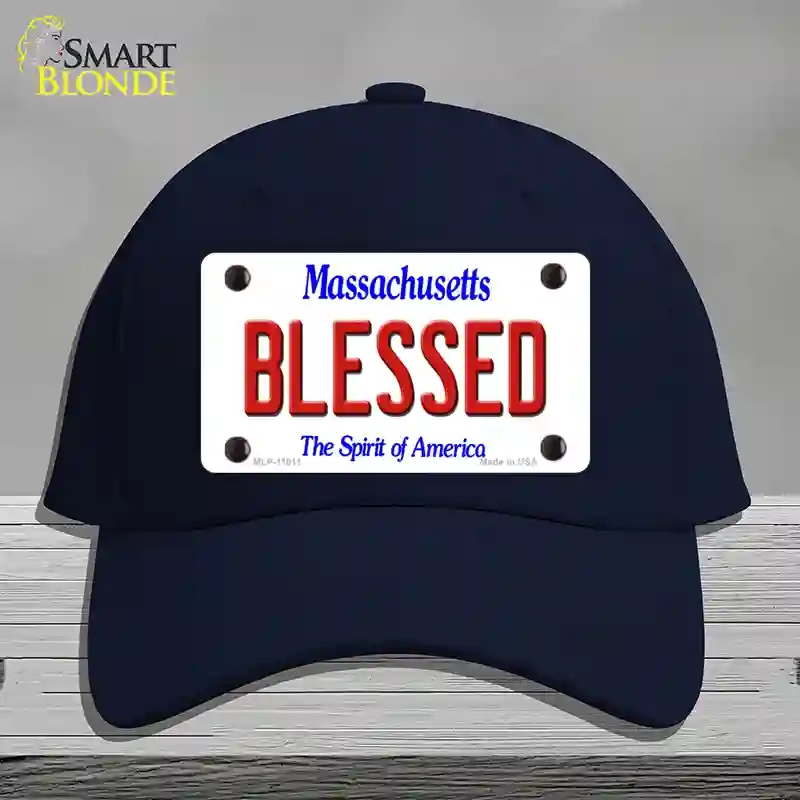 HAT20-MLP-11011 Blessed Massachusetts Novelty License Plate Hat, Cotton - Navy