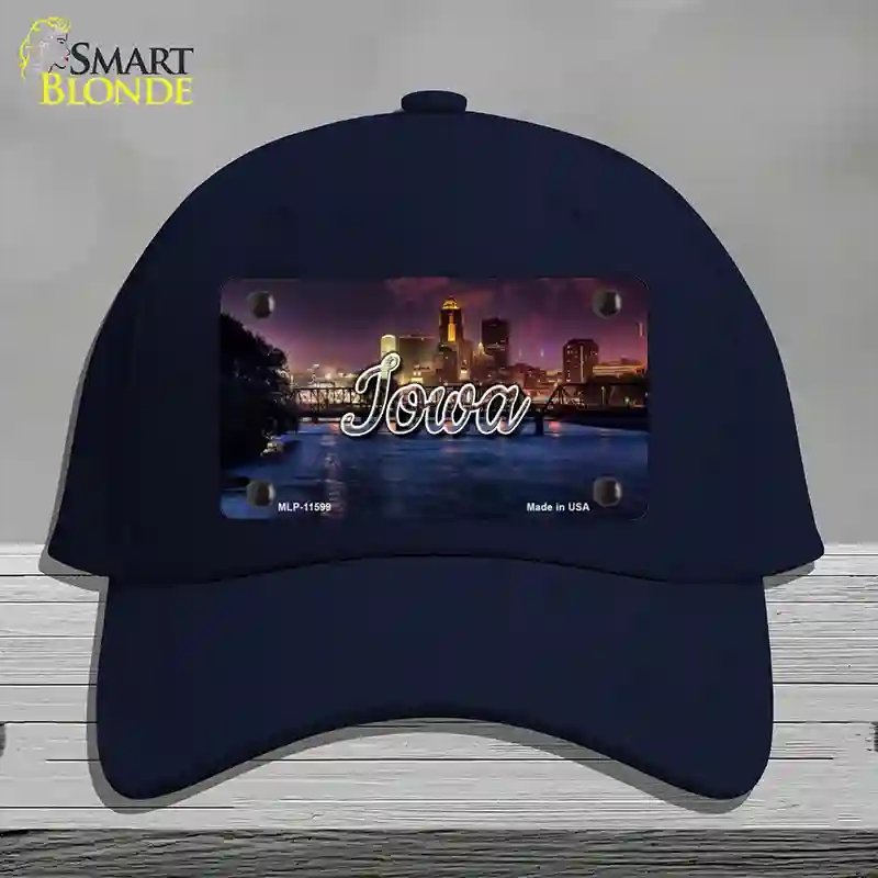 HAT20-MLP-11599 Iowa Bridge City Lights State Novelty License Plate Hat, Cotton - Navy