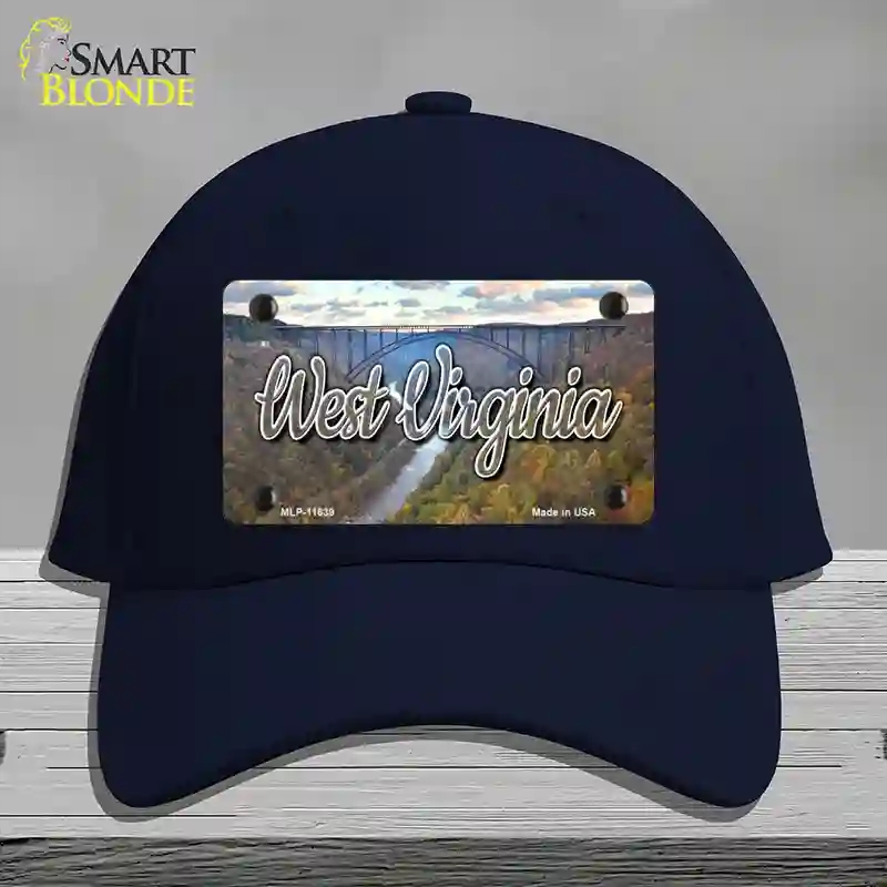 HAT20-MLP-11639 West Virginia River Bridge State Novelty License Plate Hat, Cotton - Navy