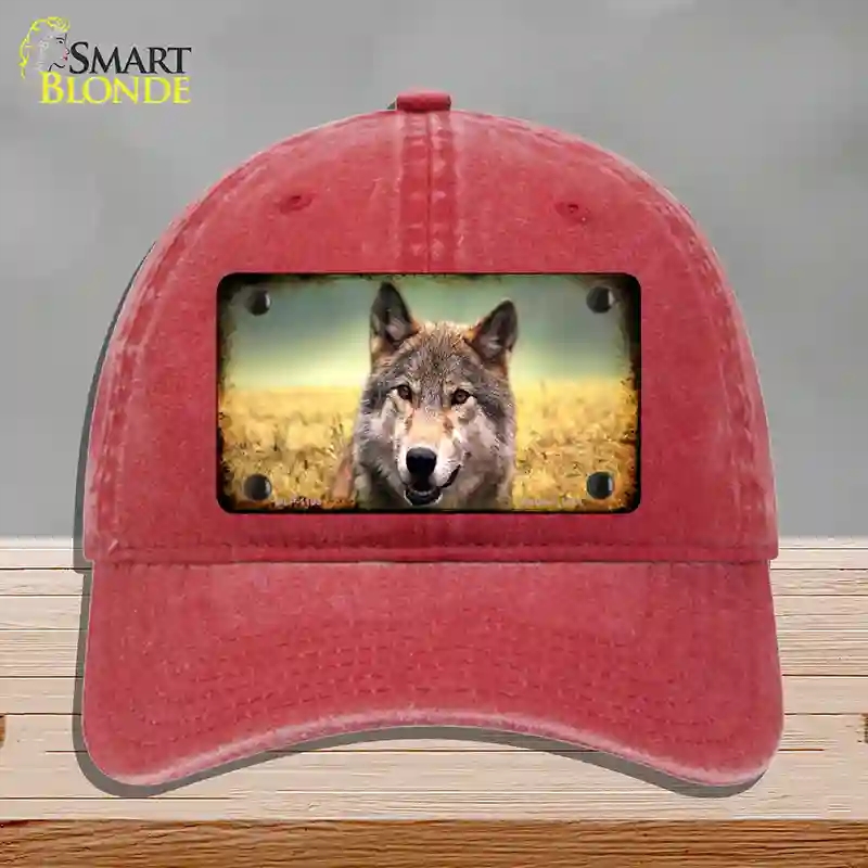 HAT13-MLP-1189 Wolf Novelty License Plate Hat, Unconstructed Cotton - Red