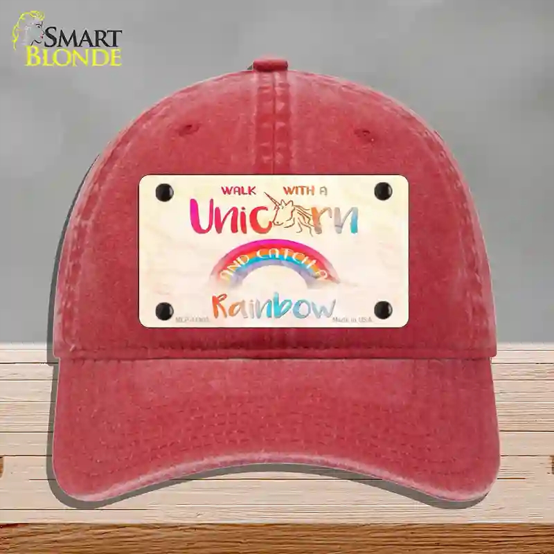 HAT13-MLP-11903 Walk with a Unicorn Novelty License Plate Hat, Unconstructed Cotton - Red