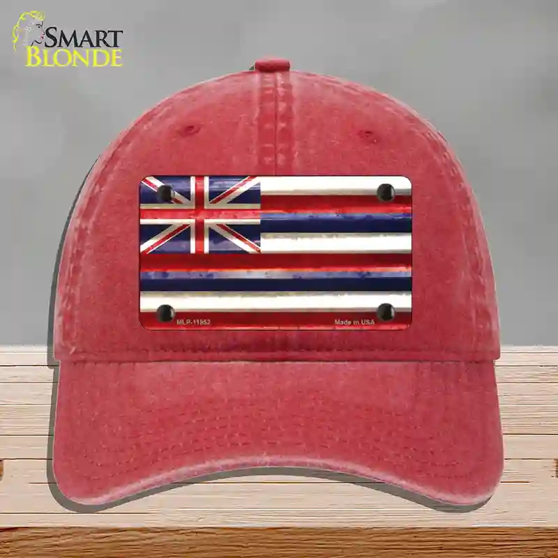 HAT13-MLP-11952 Hawaii Corrugated Flag Novelty License Plate Hat, Unconstructed Cotton - Red