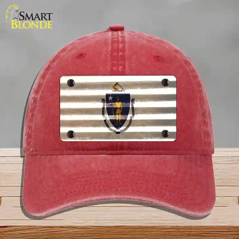 HAT13-MLP-11962 Massachusetts Corrugated Flag Novelty License Plate Hat, Unconstructed Cotton - Red