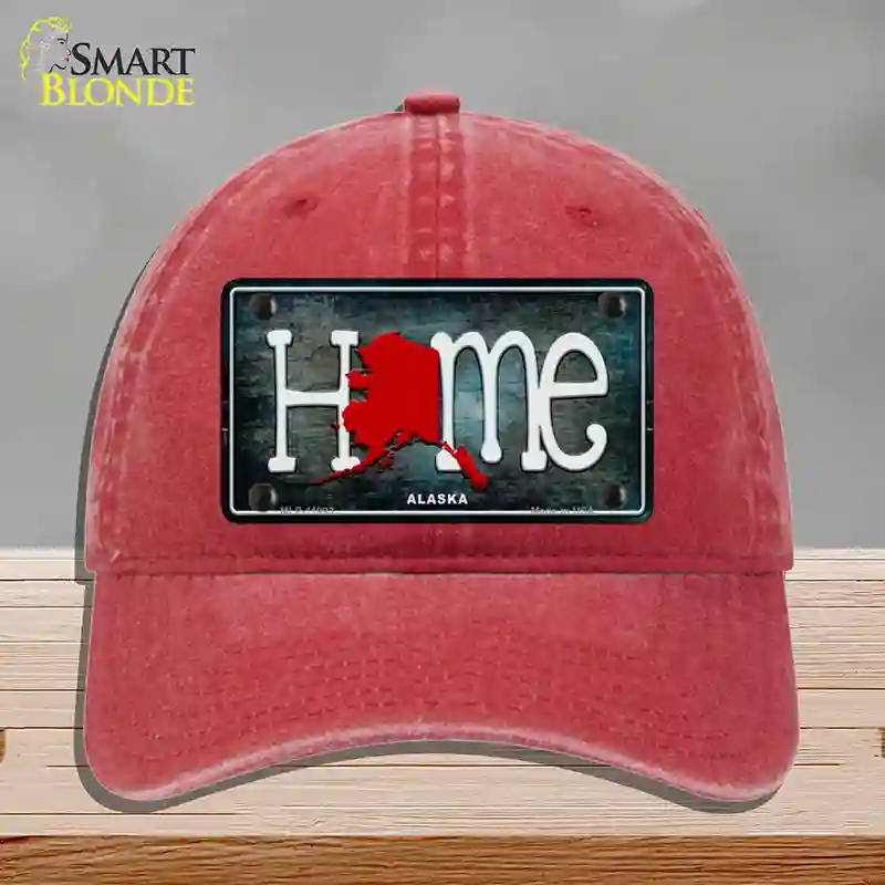 HAT13-MLP-11993 Alaska Home State Outline Novelty License Plate Hat, Unconstructed Cotton - Red