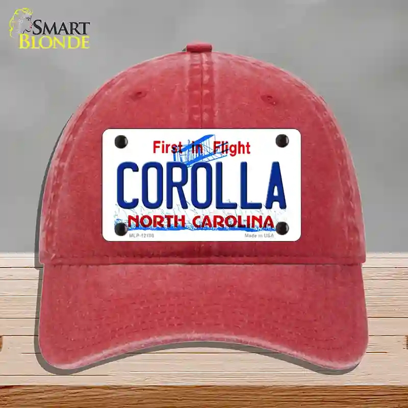 HAT13-MLP-12108 Corolla North Carolina State Novelty License Plate Hat, Unconstructed Cotton - Red