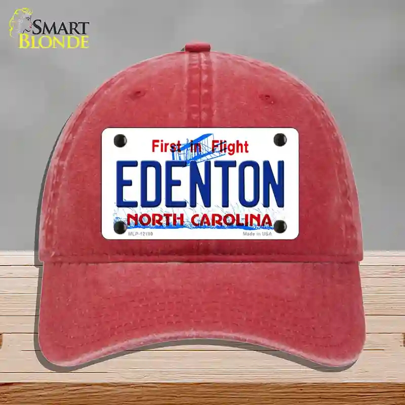 HAT13-MLP-12109 Edenton North Carolina State Novelty License Plate Hat, Unconstructed Cotton - Red