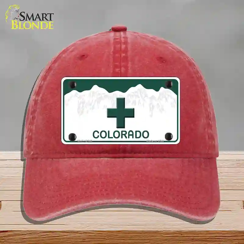 HAT13-MLP-12145 Marajuana Cross Colorado Novelty License Plate Hat, Unconstructed Cotton - Red