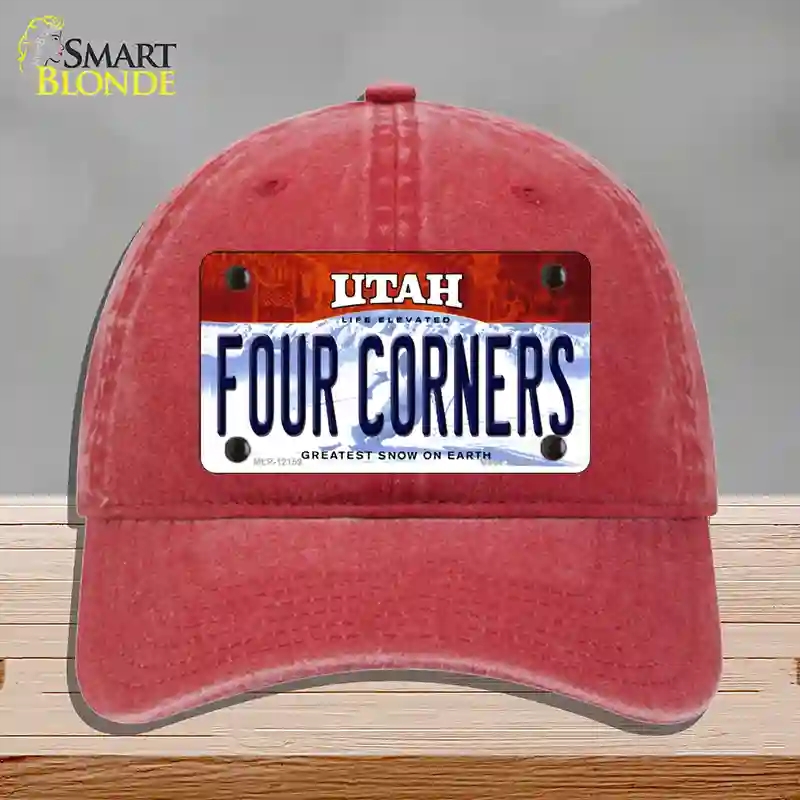 HAT13-MLP-12159 Utah Four Corners Novelty License Plate Hat, Unconstructed Cotton - Red