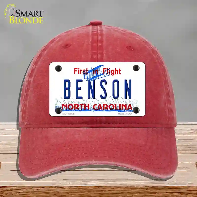 HAT13-MLP-12300 North Carolina Benson Novelty License Plate Hat, Unconstructed Cotton - Red