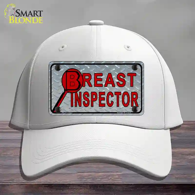 HAT21-MLP-1163 Breast Inspector Novelty License Plate Hat, Cotton - White
