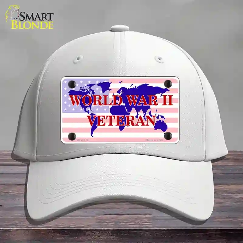 HAT21-MLP-119 WW II Veteran Novelty License Plate Hat, Cotton - White