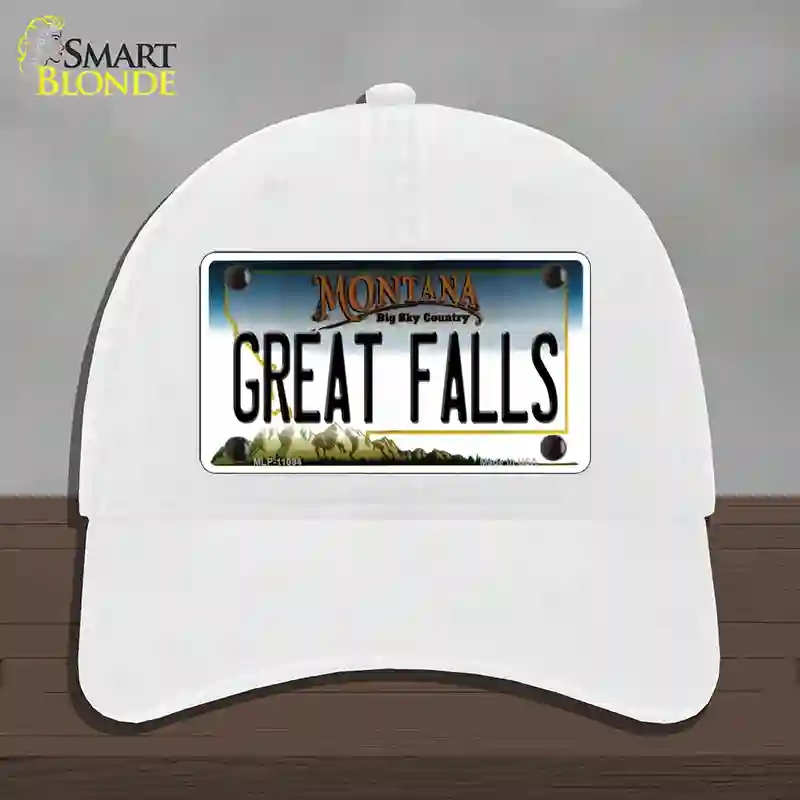 HAT14-MLP-11094 Great Falls Montana State Novelty License Plate Hat, Unconstructed Cotton - White