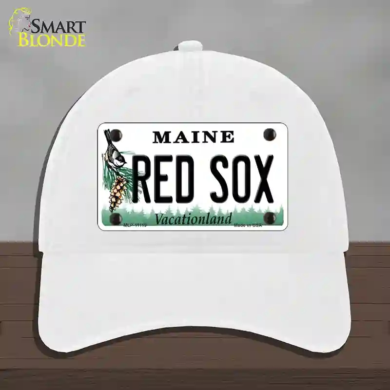 HAT14-MLP-11119 Red Sox Maine Novelty License Plate Hat, Unconstructed Cotton - White