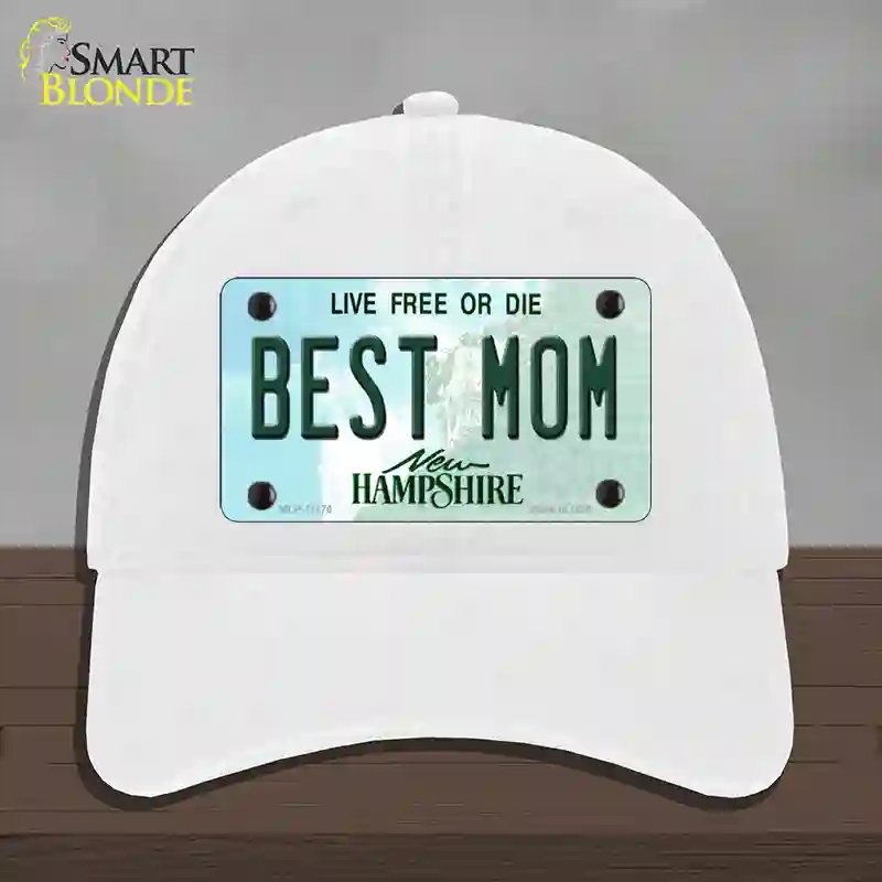 HAT14-MLP-11176 Best Mom   Hampshire State Novelty License Plate Hat, Unconstructed Cotton - White