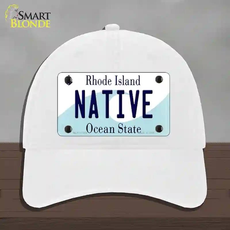 HAT14-MLP-11214 Native Rhode Island State Novelty License Plate Hat, Unconstructed Cotton - White