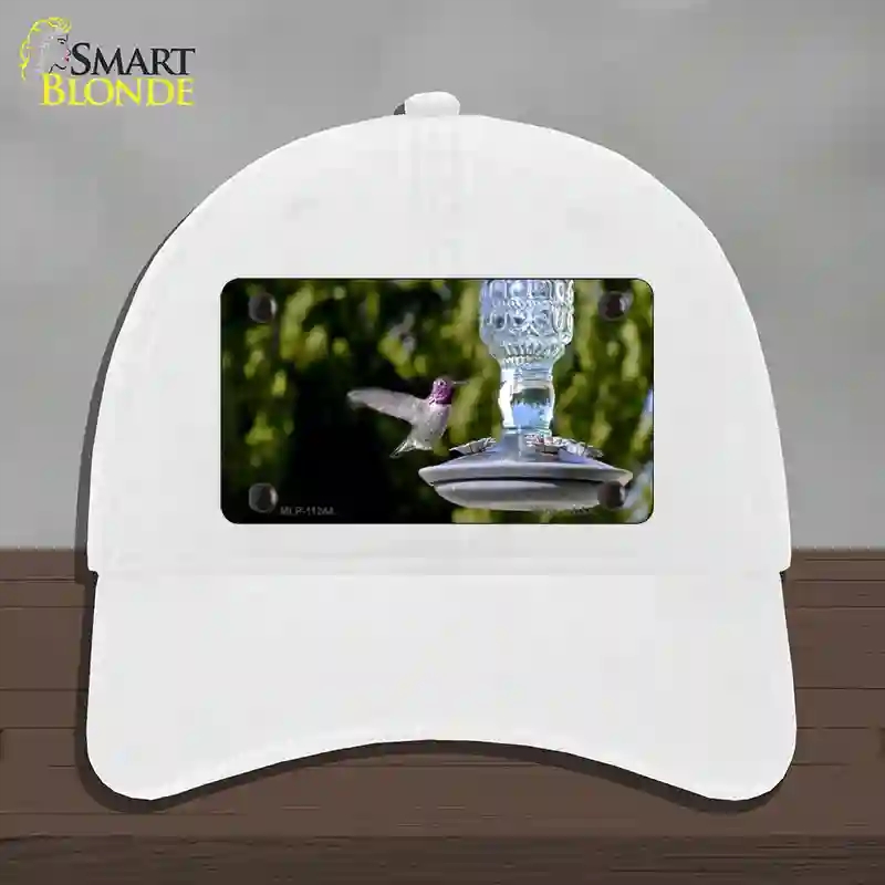 HAT14-MLP-11244 Hummingbird At Feeder Novelty License Plate Hat, Unconstructed Cotton - White