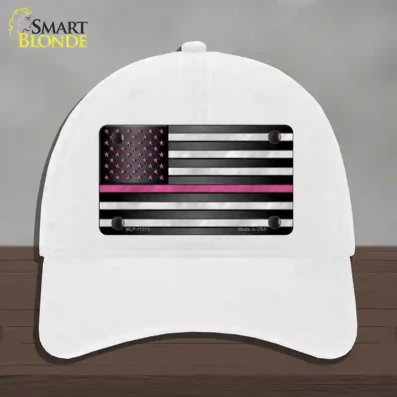 HAT14-MLP-11313 Thin Pink Line with Stars Novelty License Plate Hat, Unconstructed Cotton - White