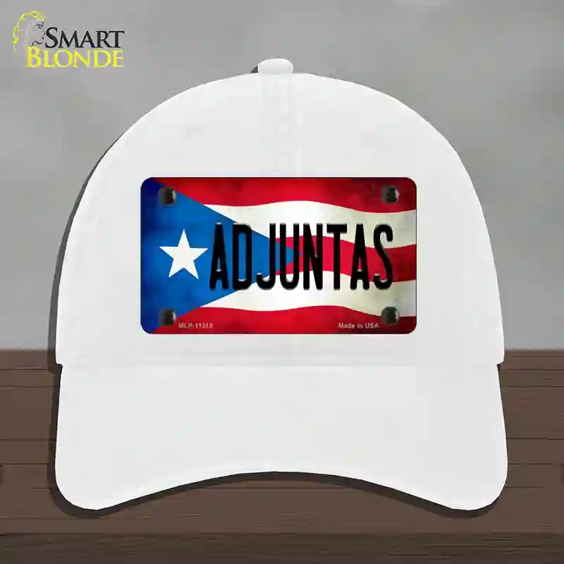 HAT14-MLP-11315 Adjuntas Puerto Rico Flag Novelty License Plate Hat, Unconstructed Cotton - White