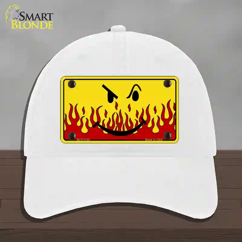 HAT14-MLP-1135 Smiley Flame Novelty License Plate Hat, Unconstructed Cotton - White