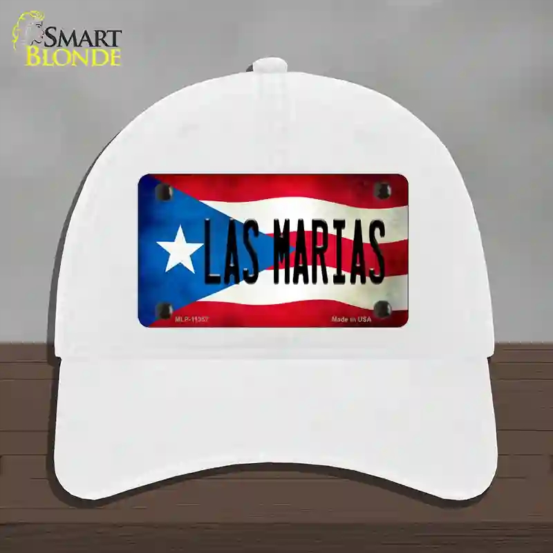 HAT14-MLP-11357 Las Marias Puerto Rico Flag Novelty License Plate Hat, Unconstructed Cotton - White