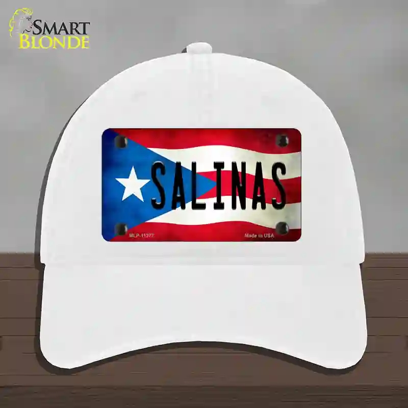 HAT14-MLP-11377 Salinas Puerto Rico Flag Novelty License Plate Hat, Unconstructed Cotton - White