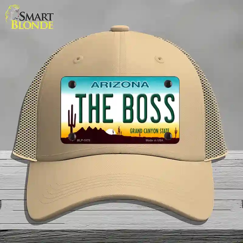 HAT15-MLP-1078 The Boss Arizona Novelty License Plate Hat, Mesh - Khaki