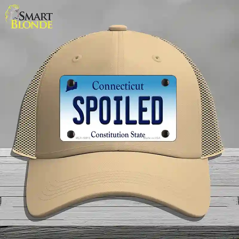 HAT15-MLP-10913 Spoiled Connecticut Novelty License Plate Hat, Mesh - Khaki