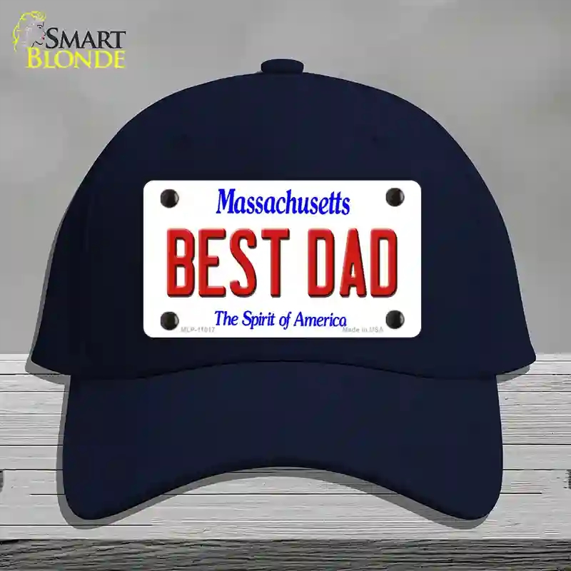 HAT20-MLP-11017 Best Dad Massachusetts Novelty License Plate Hat, Cotton - Navy