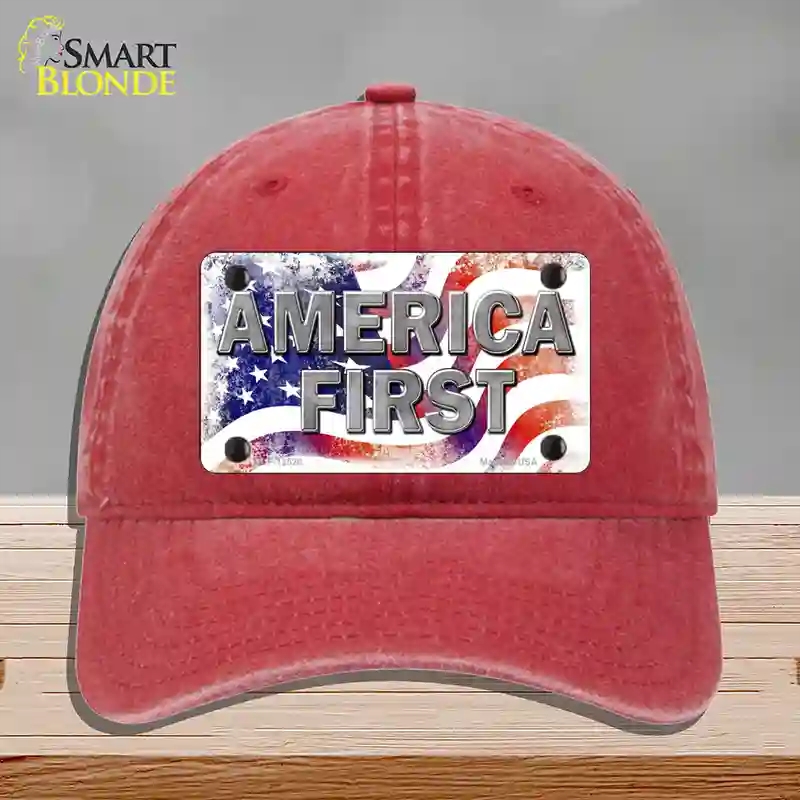 HAT13-MLP-12520 America First Novelty License Plate Hat, Unconstructed Cotton - Red
