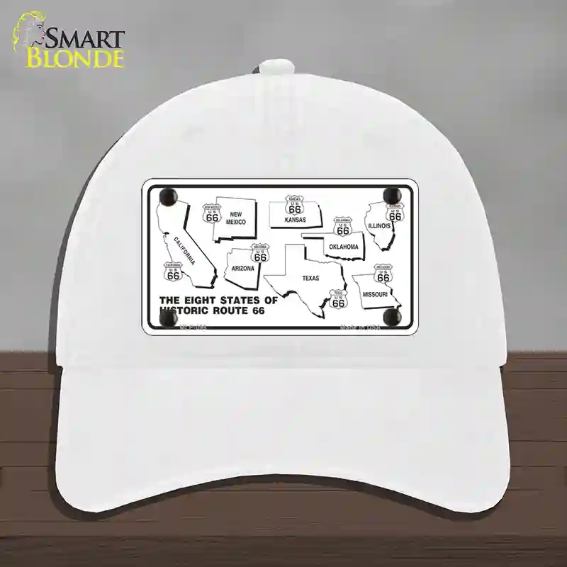 HAT14-MLP-098 Route 66 Historic States Novelty License Plate Hat, Unconstructed Cotton - White