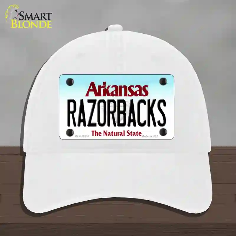 HAT14-MLP-10037 Razorbacks Arkansas Novelty License Plate Hat, Unconstructed Cotton - White