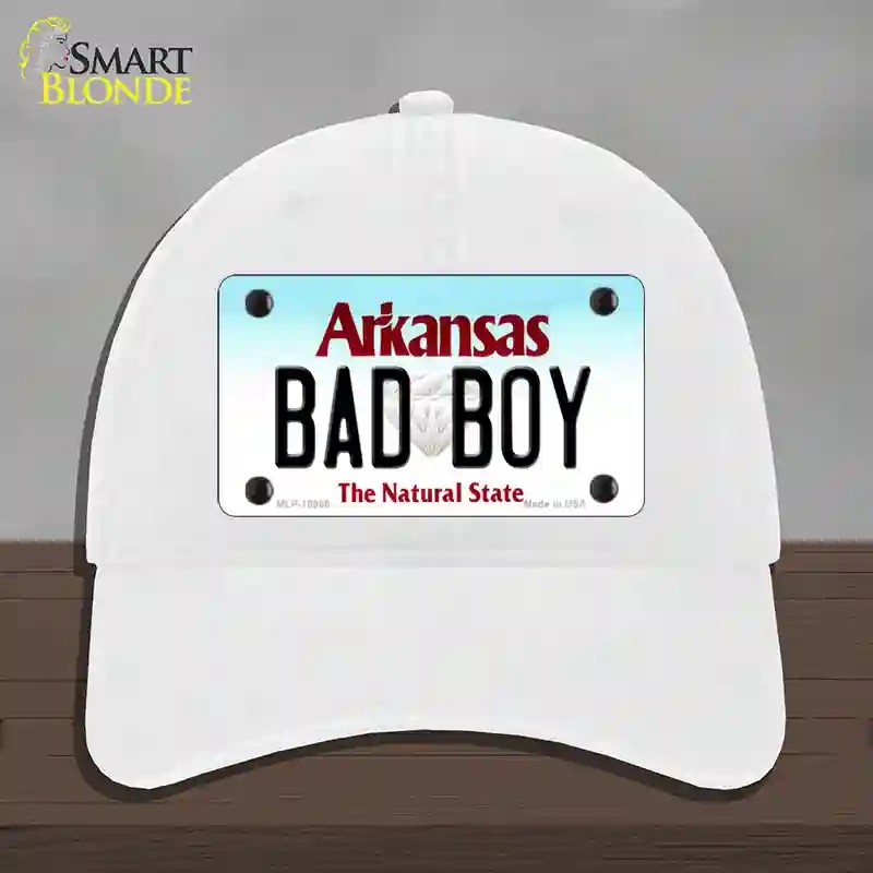 HAT14-MLP-10060 Bad Boy Arkansas Novelty License Plate Hat, Unconstructed Cotton - White