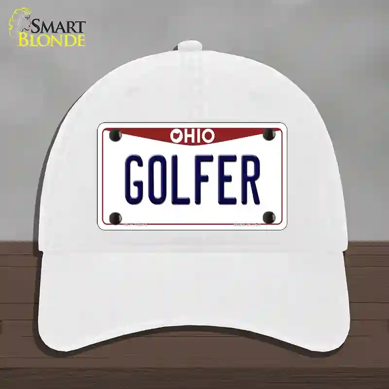 HAT14-MLP-10094 Golfer Ohio Novelty License Plate Hat, Unconstructed Cotton - White