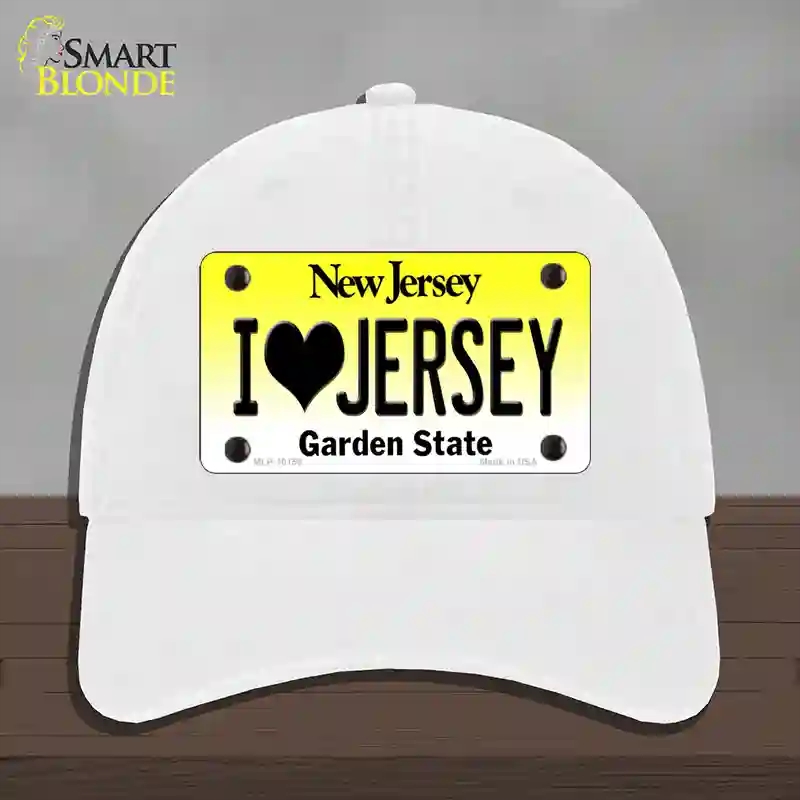 HAT14-MLP-10155 I Love Jersey   Jersey Novelty License Plate Hat, Unconstructed Cotton - White