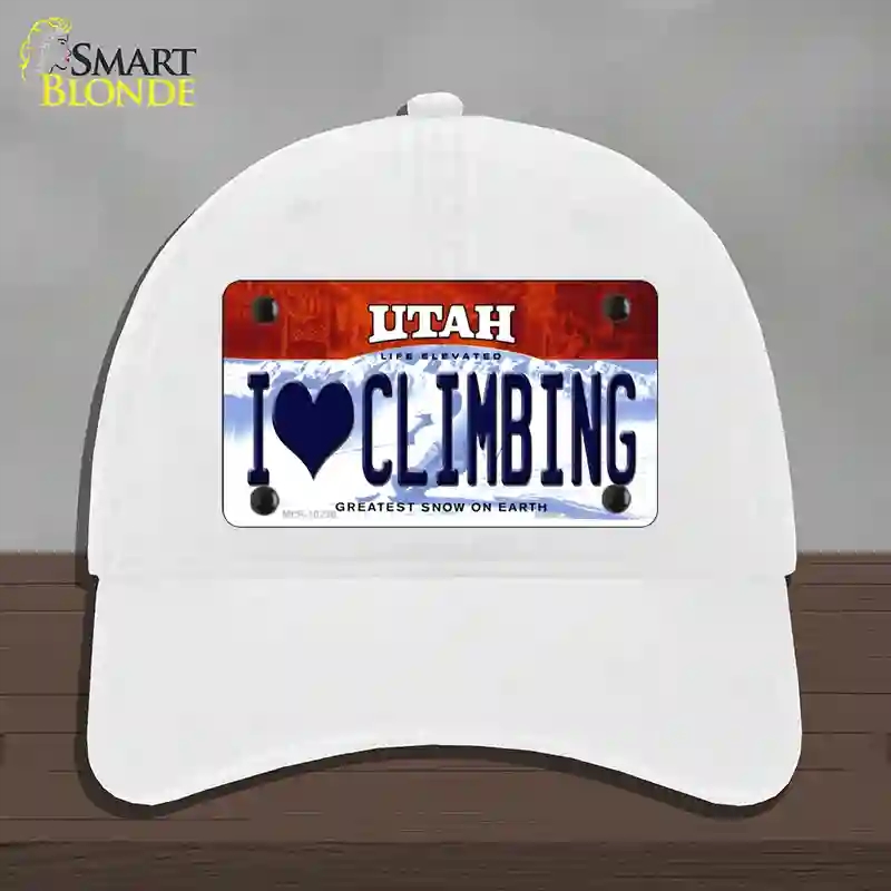 HAT14-MLP-10230 I Love Climbing Utah Novelty License Plate Hat, Unconstructed Cotton - White