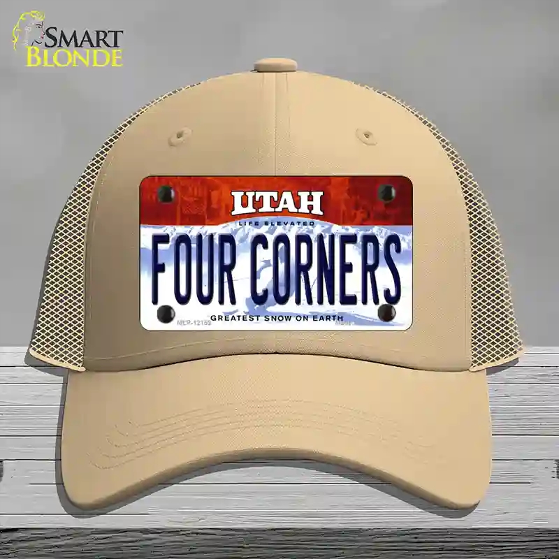 HAT15-MLP-12159 Utah Four Corners Novelty License Plate Hat, Mesh - Khaki